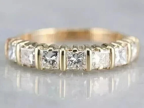 2Ct Princess Cut Simulated Diamond 14K Yellow Gold Plated Women Eternity Wedding