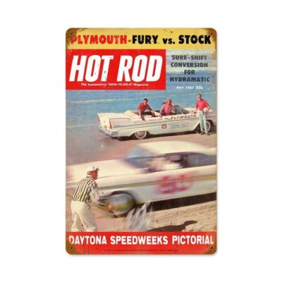Mai. 1947 Hot Rod Magazine Plymouth Fury Daytona Retro Sign Blechschild Schild