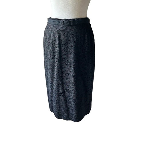 Vintage 1950s  Black Lace Lined Midi Pencil Skirt with Belt - Bild 6 von 10