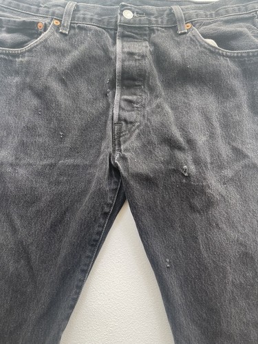 Levis 501 Jeans Mens 36x30 (36x29) Black Straight Leg Distressed Button Fly USA - Picture 2 of 9