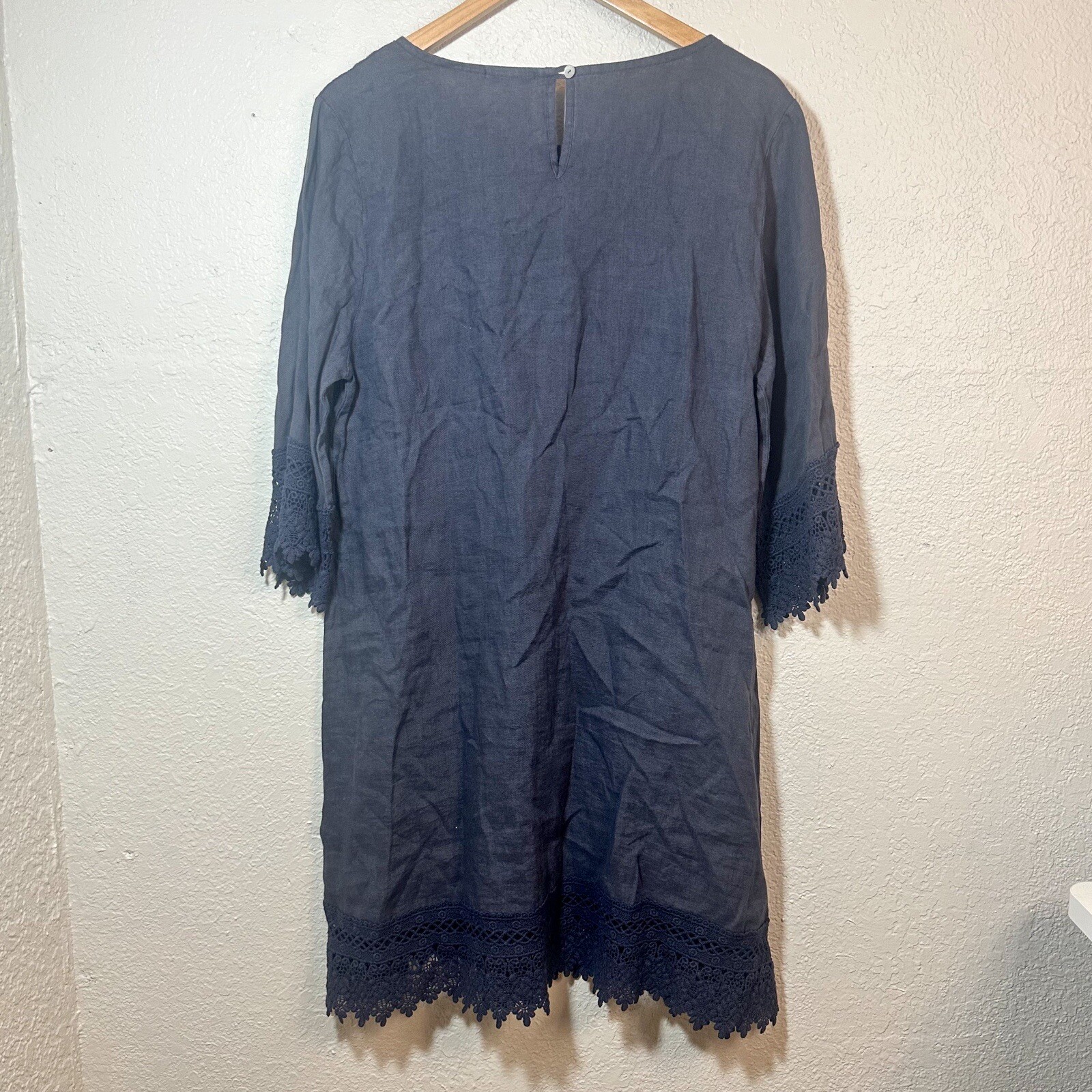 Rosemarine Italy 100 Linen Dress Crochet Sleeve Cuffs Size Large eBay