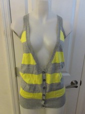 Womens Wallace Gray & Yellow Striped Six Button Vest W/ Three Pockets - Size M