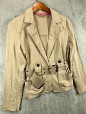 Jennyfer J Utility Jackets Medium Military Khaki Tan Belted Stretch Long Sleeve