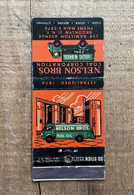 VTG 30s Nelson Bros Coal Delivery Truck Advertising Matchbook Cover Brooklyn NY
