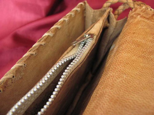 VINTAGE LADIES AUTHENTIC LEATHER HANDBAG PURSE w/REAL REPTILE DECORATION - Picture 8 of 12