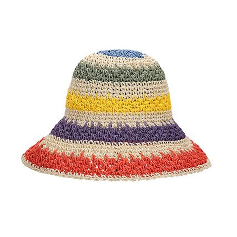 Lady Straw Bucket Bush Hat Foldable Fishing Beach Sun Rainbow Floppy Wide Brim
