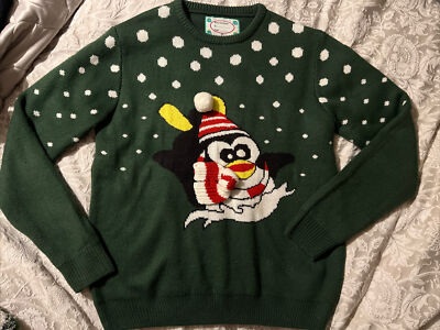 Primark Festive Penguin Scarf Green Knit Christmas XMAS Jumper