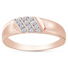 10k Gold Men's Real Round Diamond Diagonal Triple Row Wedding Ring Band 1/8 Ct