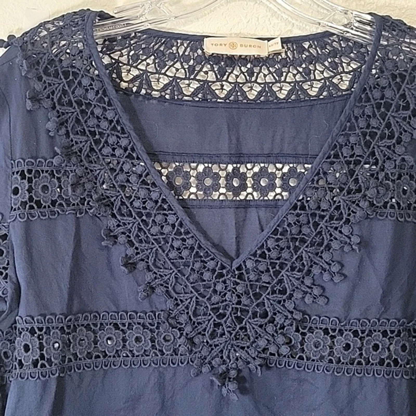 Tory Burch semi velato uncinetto blu navy copricostume mini abito donna taglia XS TP