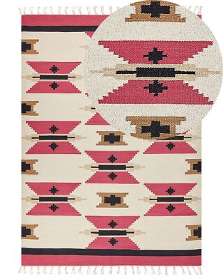 Kelim-Teppich Baumwolle bunt 200 x 300 cm handgewebt geometrisches Muster Garni