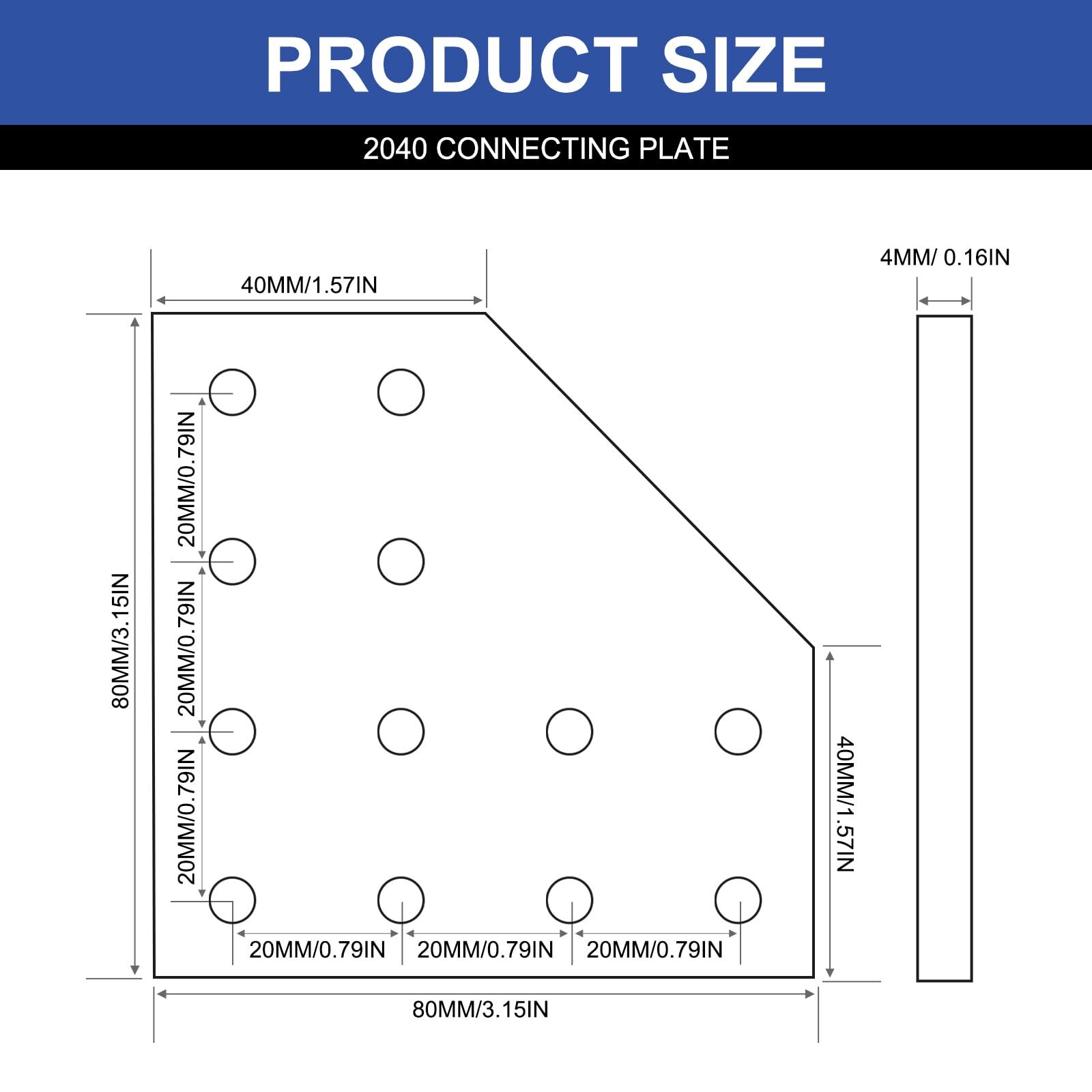 8pcs 12 Hole Aluminum L 90° Joining Plate Connectors For 2040 Aluminum Extrusion