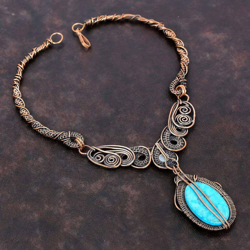 Regalo para ella Arizona Turquesa Alambre Envuelto Collar Cadena Cobre Joyería 18.0" Foto 4 de 4