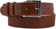Cowboy Belt Cognac Leather Real Exotic Lizard Skin Rodeo Silver Buckle Cinto