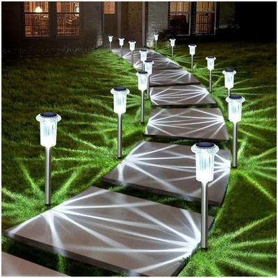 DenicMic Solar Lights Outdoor 10 Pack Waterproof 6000K Cold White LED Stainle...