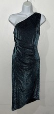 Aidan Mattox Metallic Asymmetrical One-Shoulder Midi Sheath Cocktail Dress Sz 8