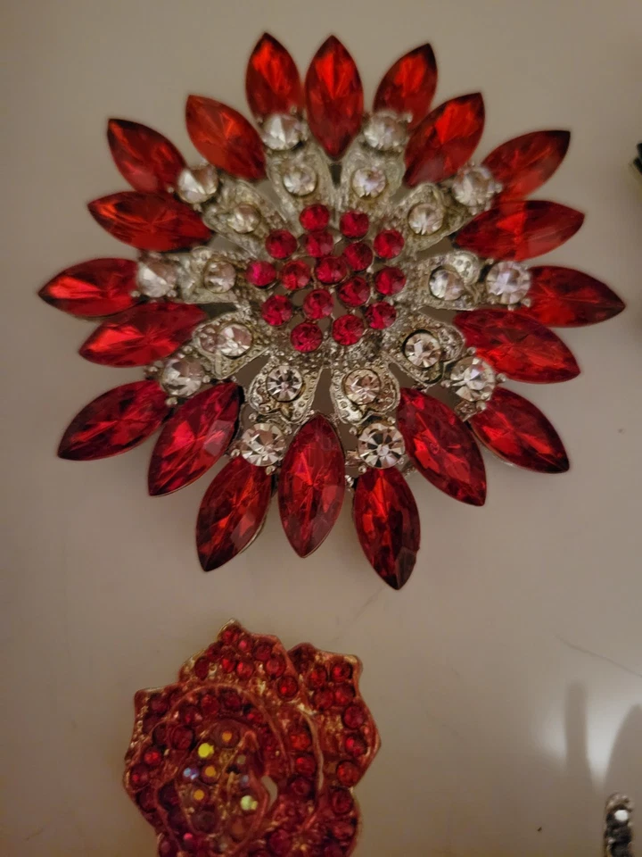 6pc Big Beautiful Multicolor Rhinestone Glass Floral Flower Brooch Lot E231-7 - Image 4 of 4