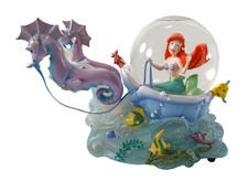 Disney Store The Little Mermaid ARIEL SEAHORSE CARRIAGE Musical Snow Globe READ