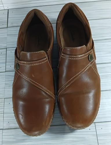 Clarks Caroline Pearl Shoes Womens Brown Leather Slip On Comfort Loafers 9 M