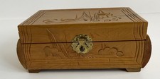 Vtg Japanese Pagoda Hand Carved Wooden Jewelry Box Chest Red Velvet Mirror 5x9”