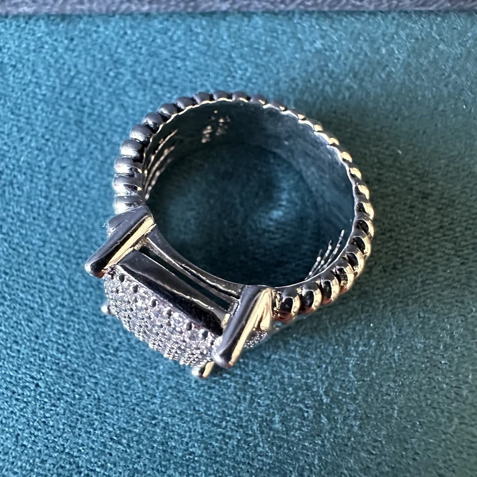 Anillo David Yurman Plata de Ley 925 16x12mm Pavé de Diamantes Wheaton Talla 7 Foto 3 de 4
