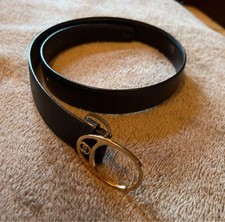 Rare Vintage GUCCHI Old Gucci Women's Belt Navy Gold Interlocking G Buckle