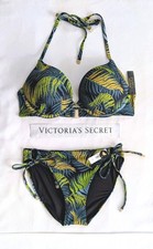 Victorias Secret Swim 2pc Set 34B BOMBSHELL Add 2c/Small Side Tie Bikini Palm