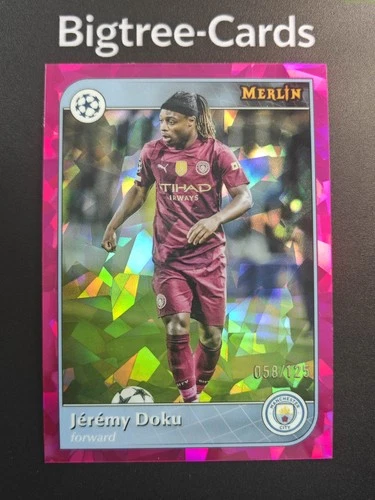 2024-25 Topps Merlin Chrome UCC Jeremy Doku Pink Atomic 58/125 Manchester City