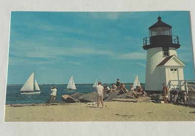 Brant Point Light Nantucket Sailboat Racing Postcard Vintage Howell Crisp Unused