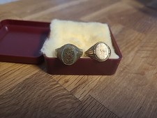 2x Ring Grabenarbeit Grabenkunst Messing + Doublegold Siegelring Herren Ring