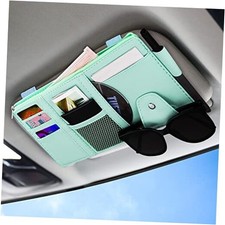 Car Sun Visor Organizer, Leather Pocket Organizer Sunglass Holder for Car Blue