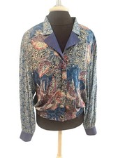 Vintage Carole Little Floral Batik Print Blouson Bomber Jacket Top Button Large