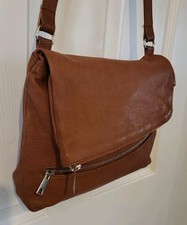 Brampton London Tan Genuine Leather Fold Over Crossbody Bag Handbag 