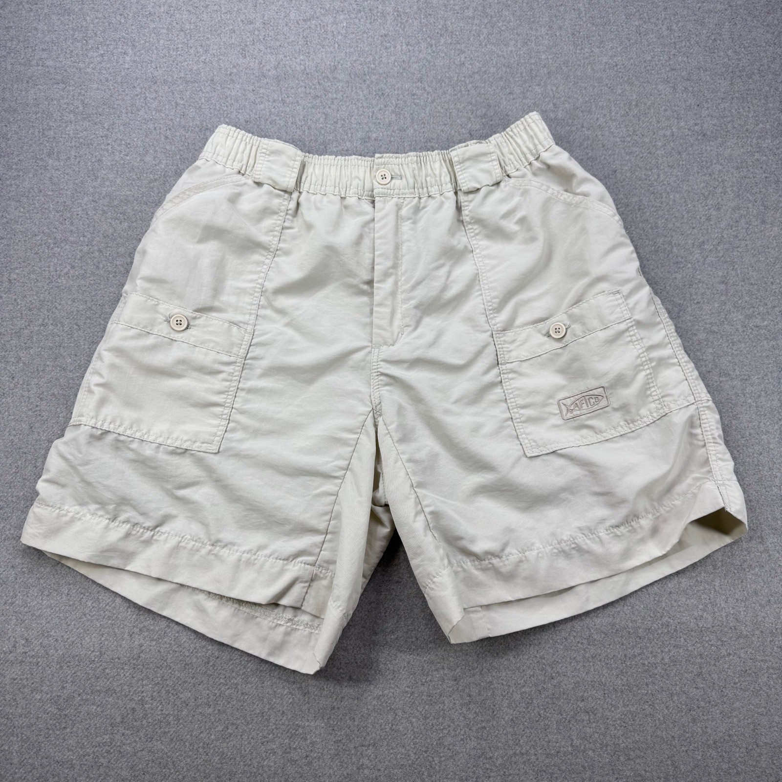 AFTCO Mens 34 Beige Nylon Fishing Cargo Shorts for Outdoor Beach Boating-image