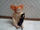 CUTE 6" RED HAIR SITTING PARLOR PORCELAIN NANCY SHOLTEY DOLL W/SM TEDDY BEAR — photo 1