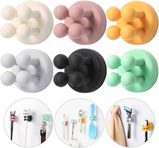 6Pcs Silicone Toothbrush Holders - Multi-Function Hook Waterproof Self Adhesive