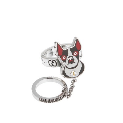 Gucci Bosco & Orso Sterling Silver Enamel Cocktail Ring Sz 7