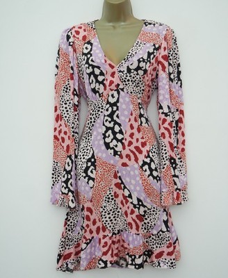 RIVER ISLAND ANIMAL PRINT JACQUARD LANGARM TEE KLEID GRÖSSE 12 LEOPARD GEPUNKTET