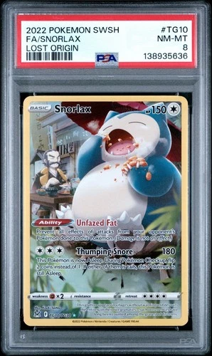 2022 POKEMON SWORD & SHIELD LOST ORIGIN TG10 FULL ART/SNORLAX PSA 8