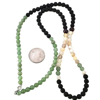 Lava Jade Agate Garnet Round Stone Bead Necklace Silver Tone Clasp 28''