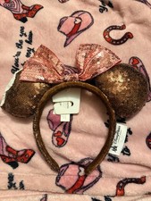 Disney Parks Minnie Mouse Disney Ear Headband Rose Gold Sequin Bow w/ Pink Bow