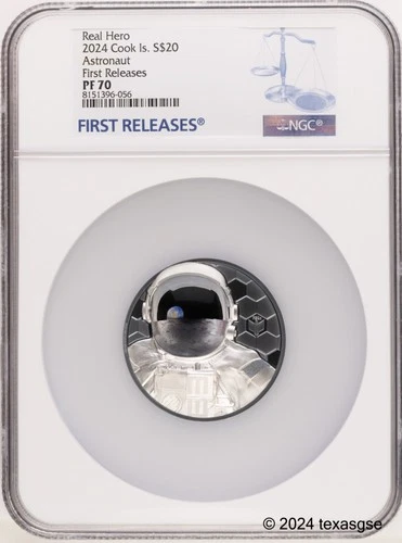 2024 Cook Islands Real Heroes Astronaut $20 3oz Silver Black Proof NGC PF70