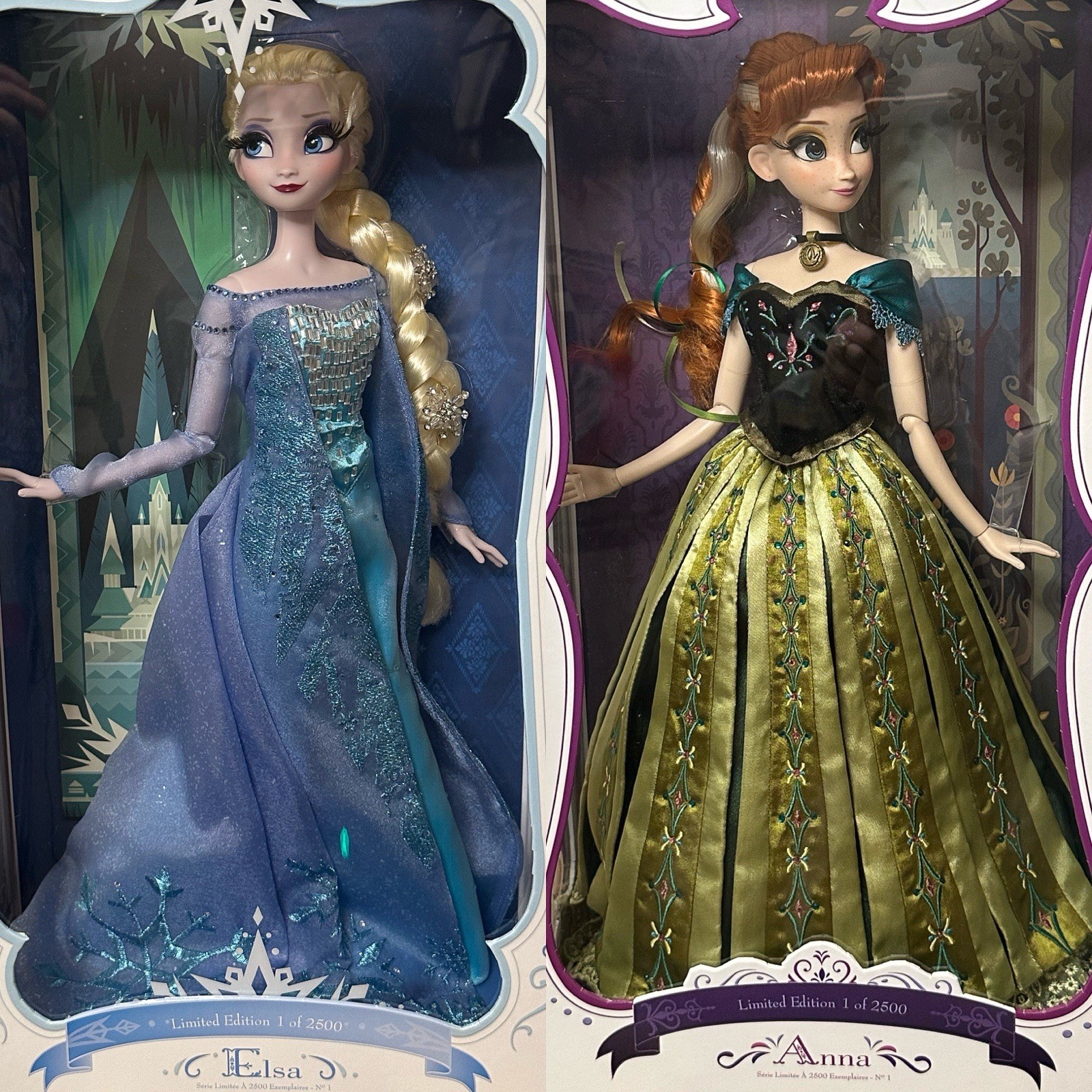 Disney 2013 LE2500 17” Frozen Elsa Original Snow Queen & Coronation Anna Dolls 