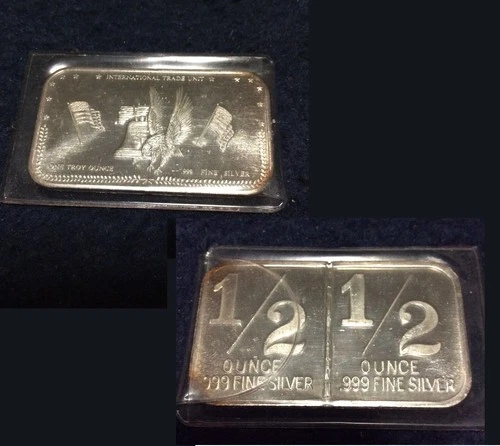 Silver Bar ● 1 Troy oz ●  Patriotic ● Eagle, Flags, Liberty Bell ●  .999 fine