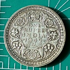 INDIA BRITISH   1 RUPEE,  1942    0.500 SILVER  Km #556.    King GEORGE VI
