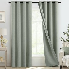 100 Blackout Sage Green Linen Curtains  Drapes 84 Inch Length 2 Panels Set,...