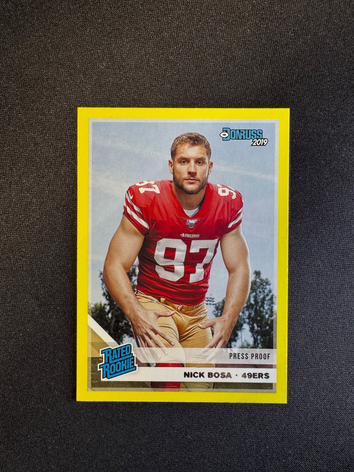 2019 Donruss Rated Rookie Nick Bosa RC Press Proof Yellow #318 49ers