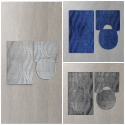 Badeset Badgarnitur 3 tlg Badteppich Badematte Badezimmer Dusche WC M07
