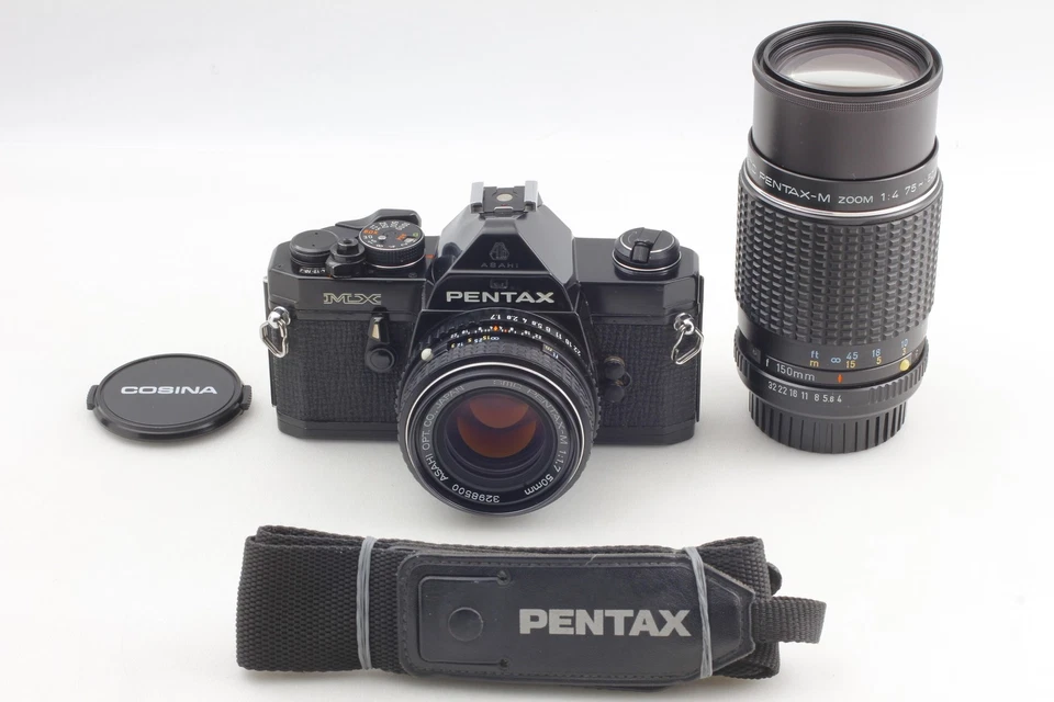 2Lens [N MINT] Pentax MX Black Film Camera SMC M 50mm f1.7 75-150mm From JAPAN - Image 4 of 4