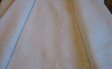 Ancien Drap en Lin métis Ajouré & Monogrammé L.L  320 x 200 cm