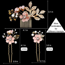 5 PCS Bridal Flower Wedding Hair Pins Crystal Pearl Hair Clips Headpiece Gold...